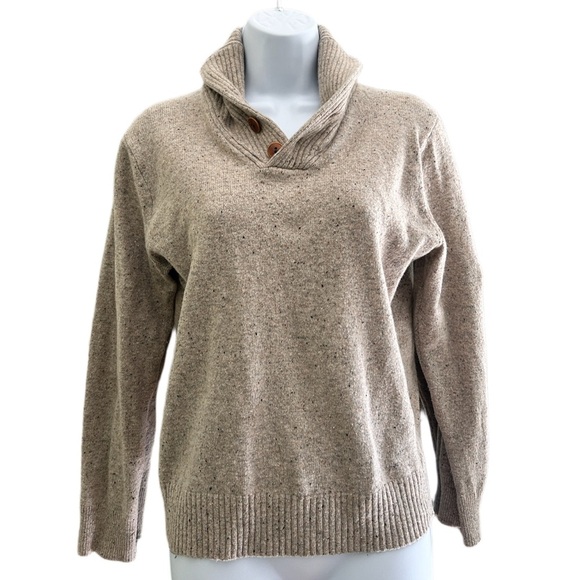 J. Crew Women’s Cozy Tan Merino Wool Sweater with Button Collar - Picture 2 of 6